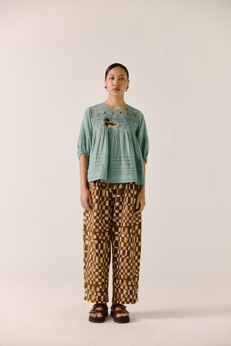 Drawstring Pant-Brown Checks by CORD for women Worldwide