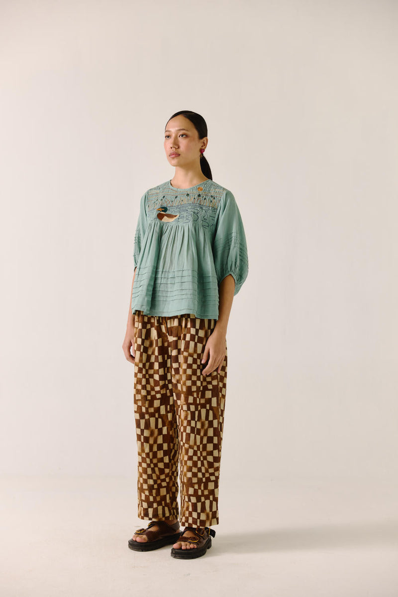 Drawstring Pant-Brown Checks by CORD for women Worldwide