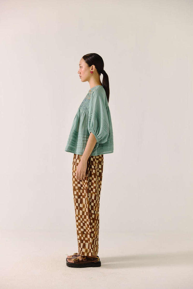 Drawstring Pant-Brown Checks by CORD for women Worldwide