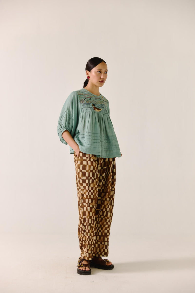 Drawstring Pant-Brown Checks by CORD for women Worldwide