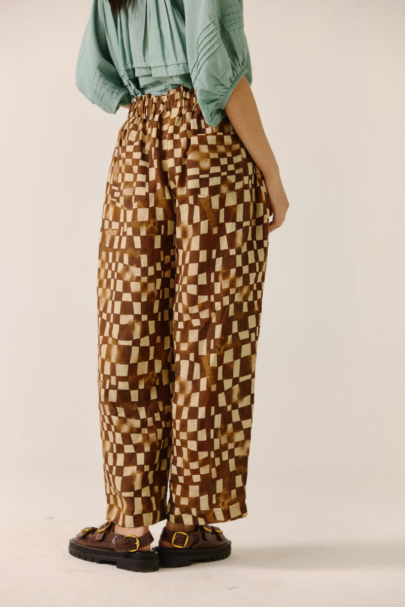 Drawstring Pant-Brown Checks by CORD for women Worldwide