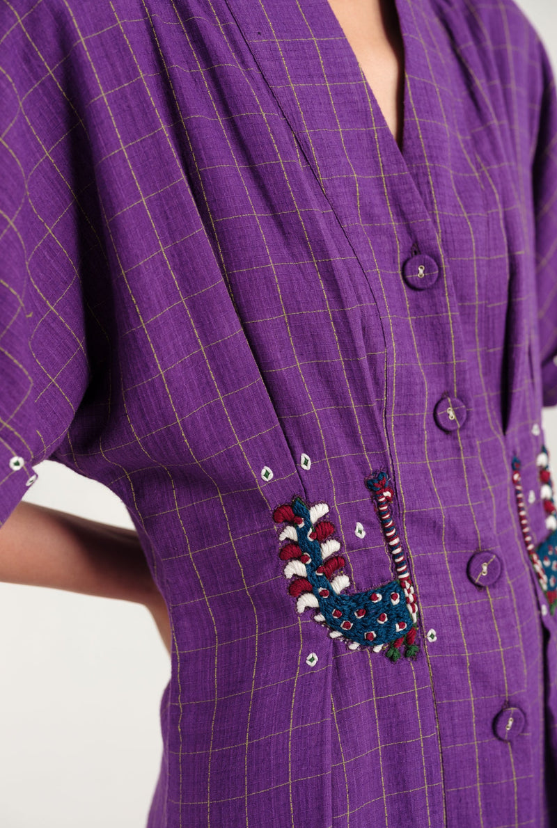 Drift Handloom Midi Dress handwoven cotton dress by JodiLife in purple for women Worldwide