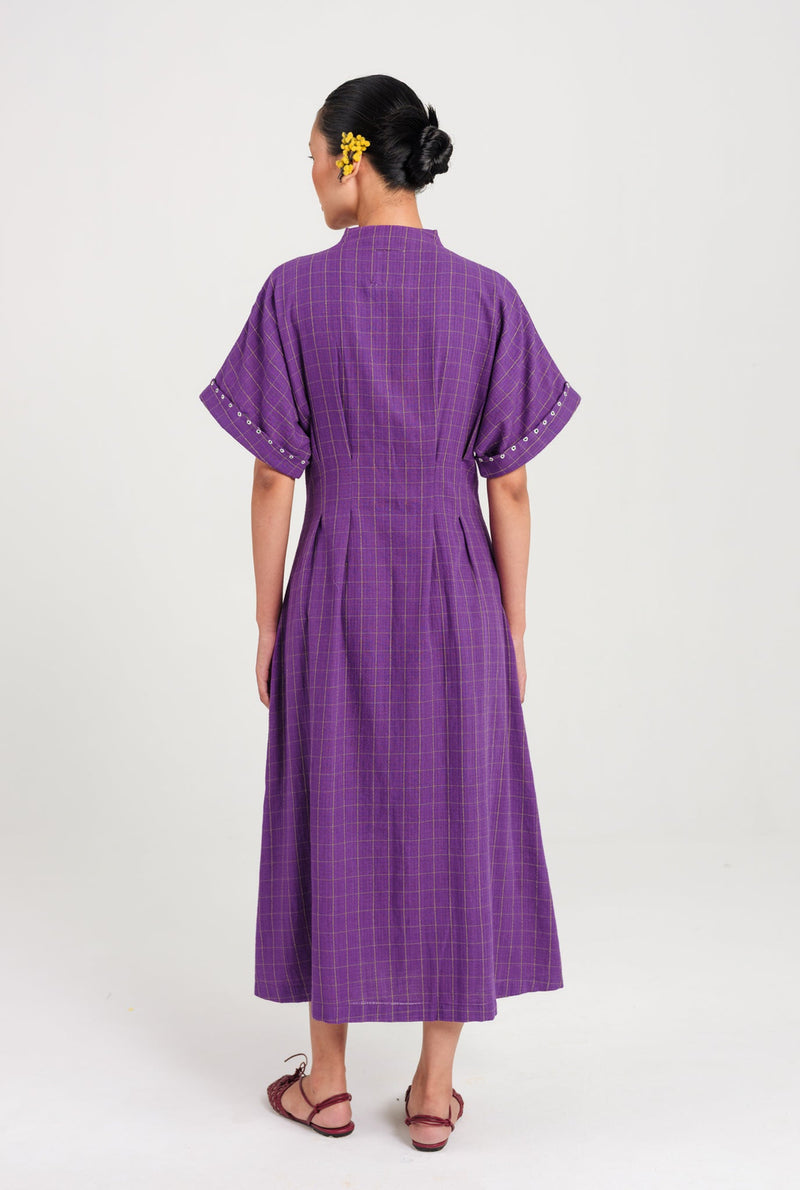 Drift Handloom Midi Dress handwoven cotton dress by JodiLife in purple for women Worldwide