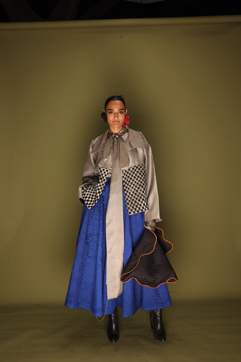 Drift Overlay-Grey + Black mysore silk jackets and overlays by Stoique in grey, black for women Worldwide