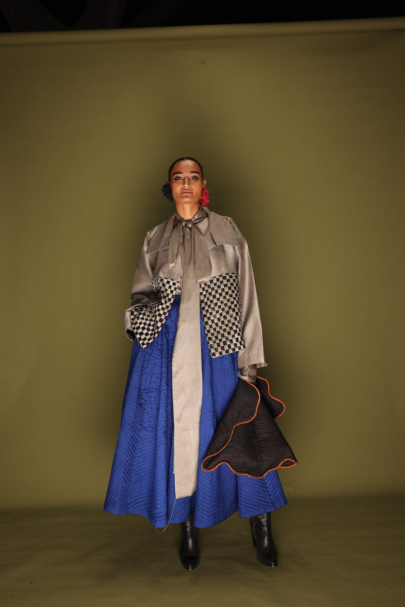 Drift Overlay-Grey + Black mysore silk jackets and overlays by Stoique in grey, black for women Worldwide
