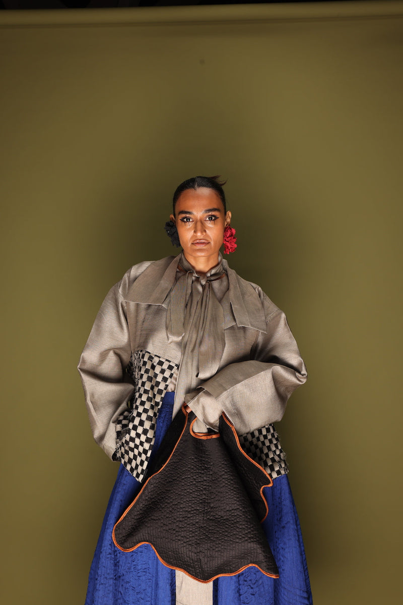 Drift Overlay-Grey + Black mysore silk jackets and overlays by Stoique in grey, black for women Worldwide