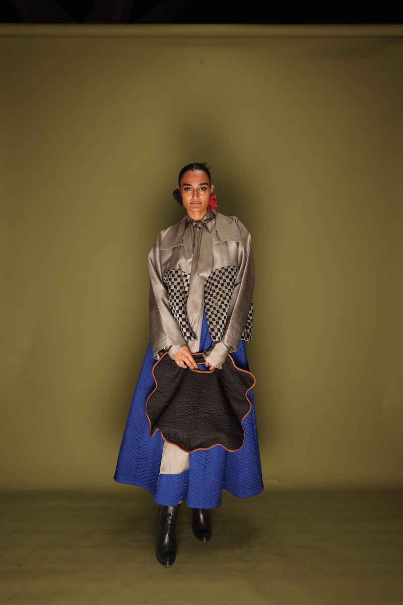 Drift Overlay-Grey + Black mysore silk jackets and overlays by Stoique in grey, black for women Worldwide