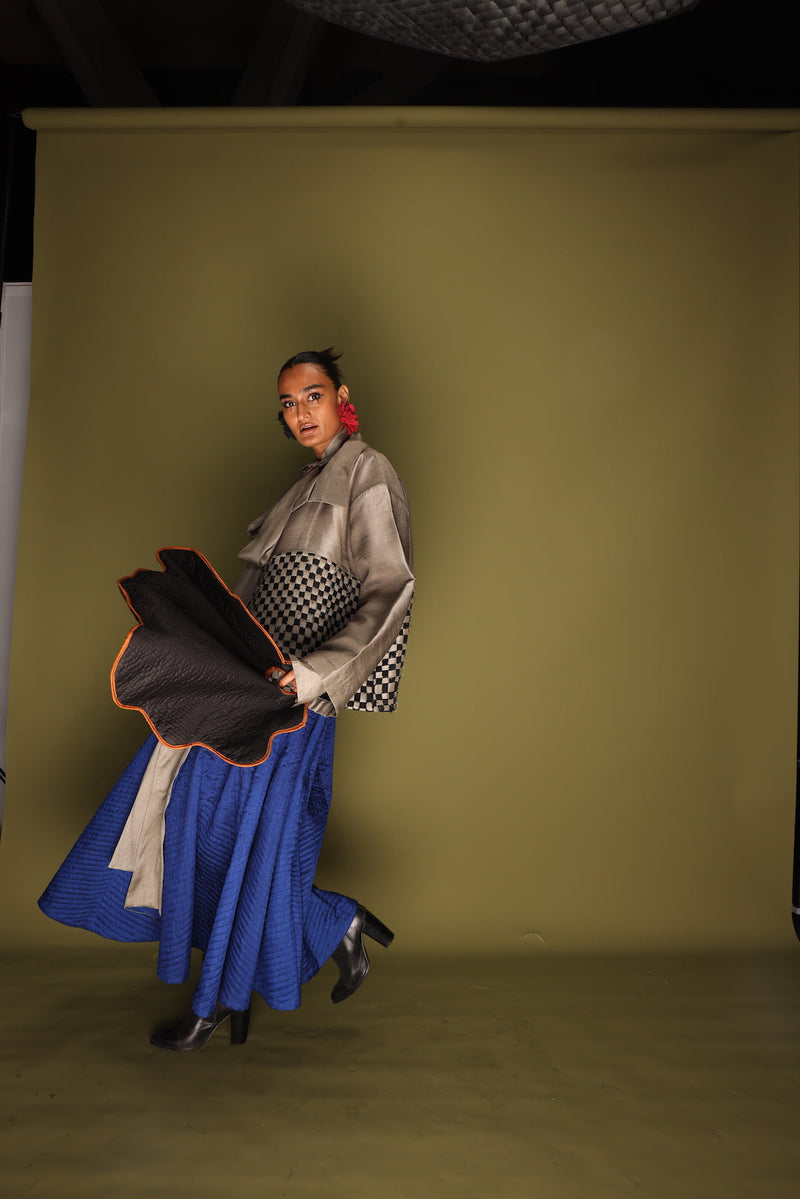 Drift Overlay-Grey + Black mysore silk jackets and overlays by Stoique in grey, black for women Worldwide
