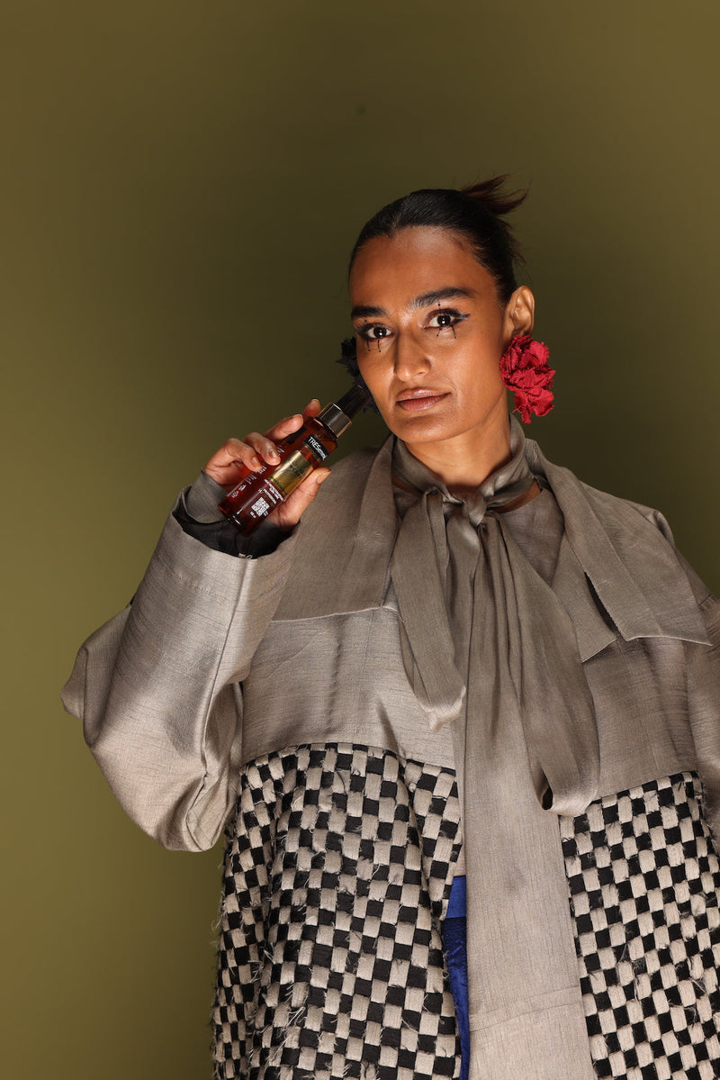 Drift Overlay-Grey + Black mysore silk jackets and overlays by Stoique in grey, black for women Worldwide