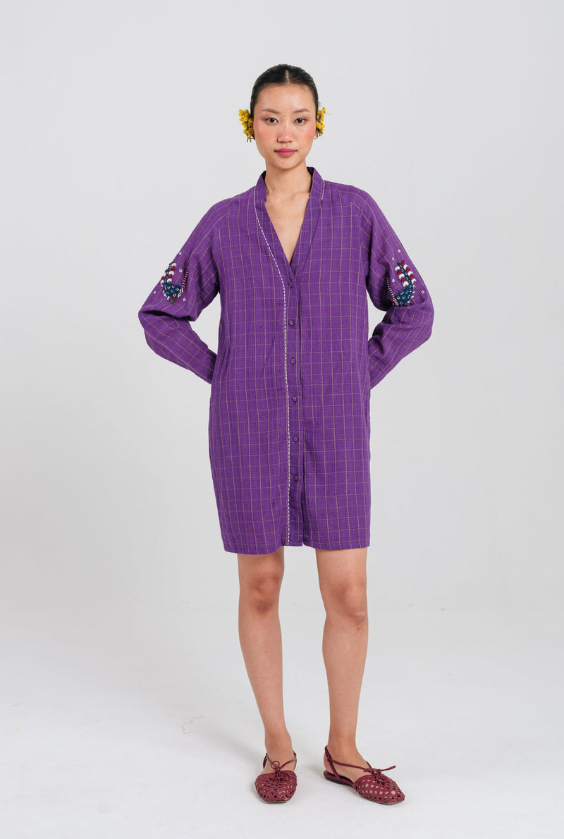 Drift Handloom Tunic handwoven cotton tunics/kaftan by JodiLife in purple for women Worldwide