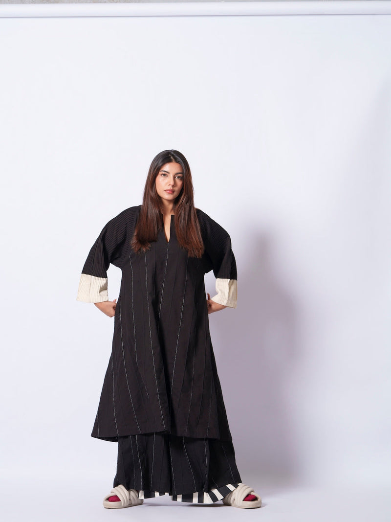 Dune Pants-Black + Natural cotton matty pants/trousers by Stoique in black, natural for women Worldwide