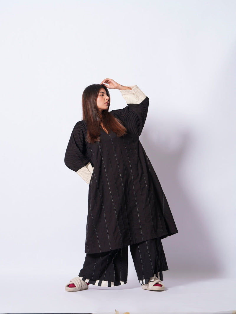 Dune Pants-Black + Natural cotton matty pants/trousers by Stoique in black, natural for women Worldwide