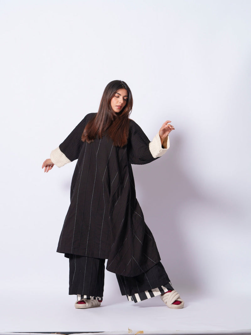 Dune Pants-Black + Natural cotton matty pants/trousers by Stoique in black, natural for women Worldwide