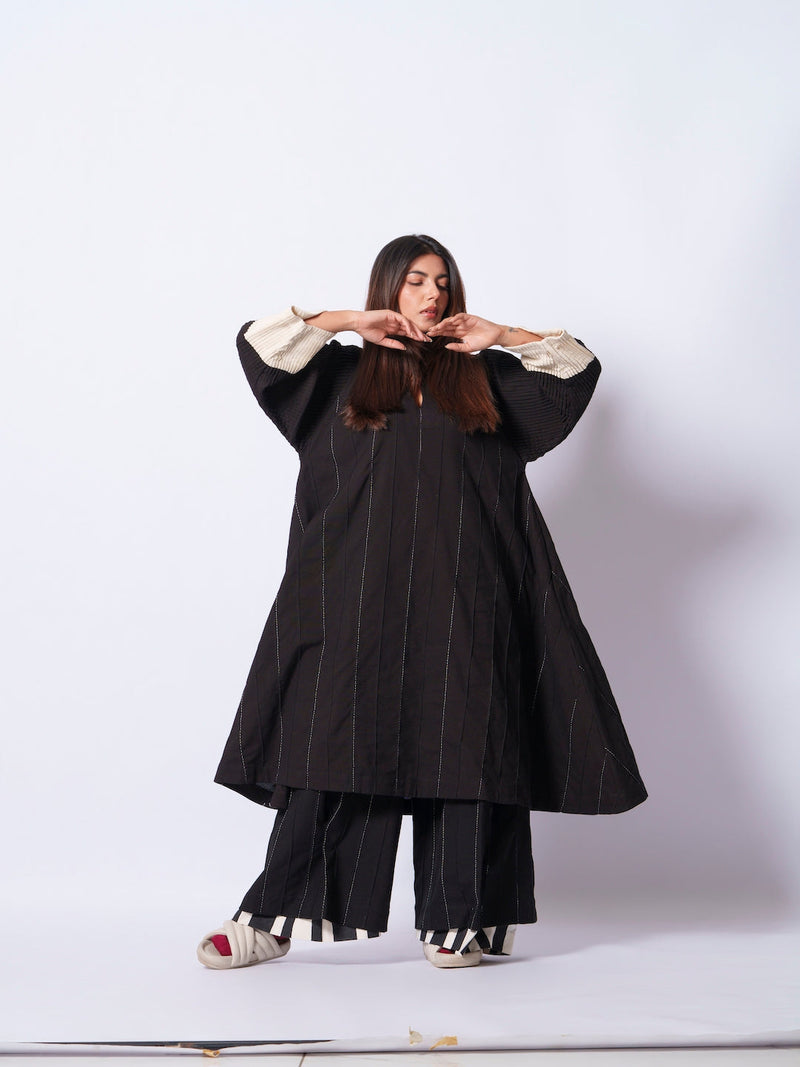 Dune Pants-Black + Natural cotton matty pants/trousers by Stoique in black, natural for women Worldwide