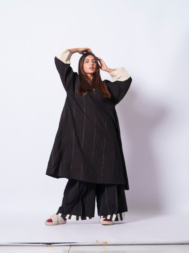 Dune Pants-Black + Natural cotton matty pants/trousers by Stoique in black, natural for women Worldwide