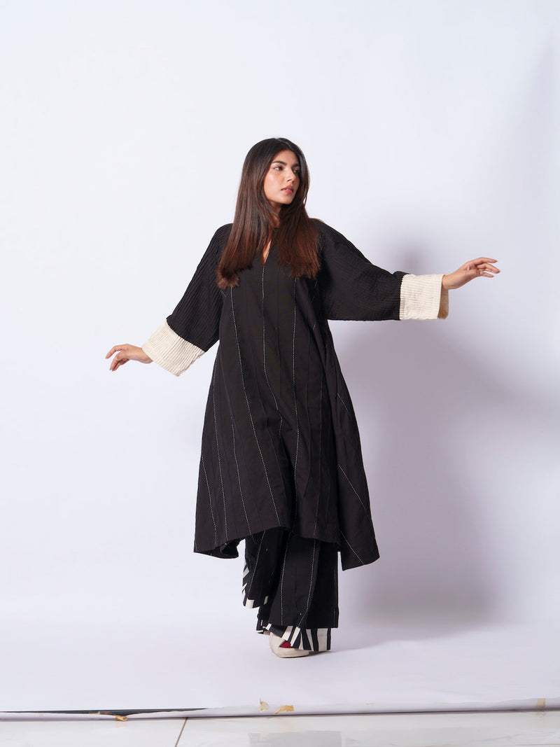 Dune Pants-Black + Natural cotton matty pants/trousers by Stoique in black, natural for women Worldwide