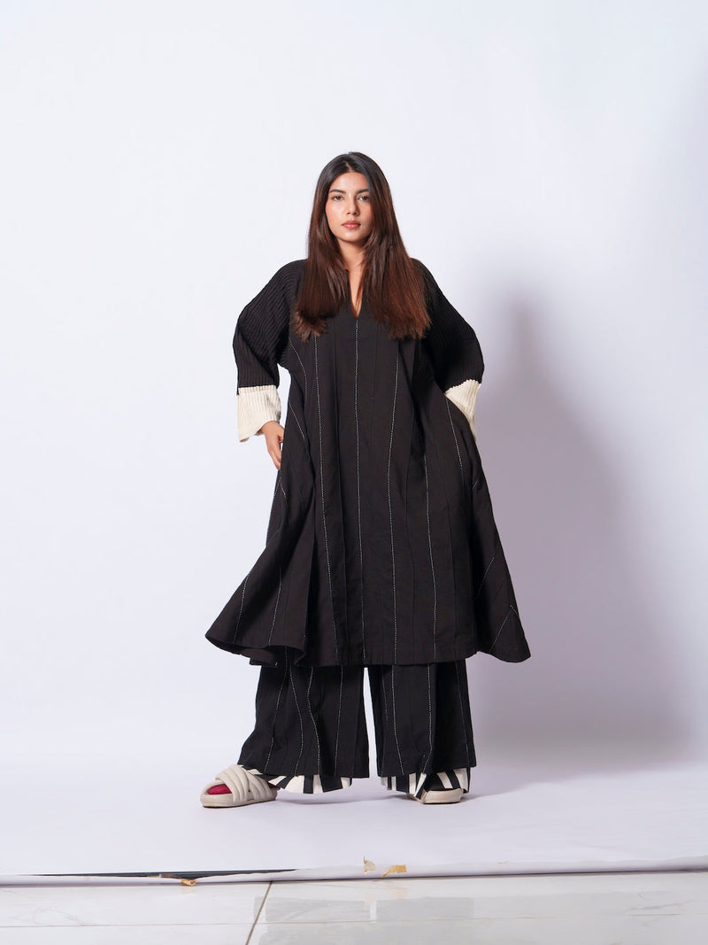 Dune Pants-Black + Natural cotton matty pants/trousers by Stoique in black, natural for women Worldwide