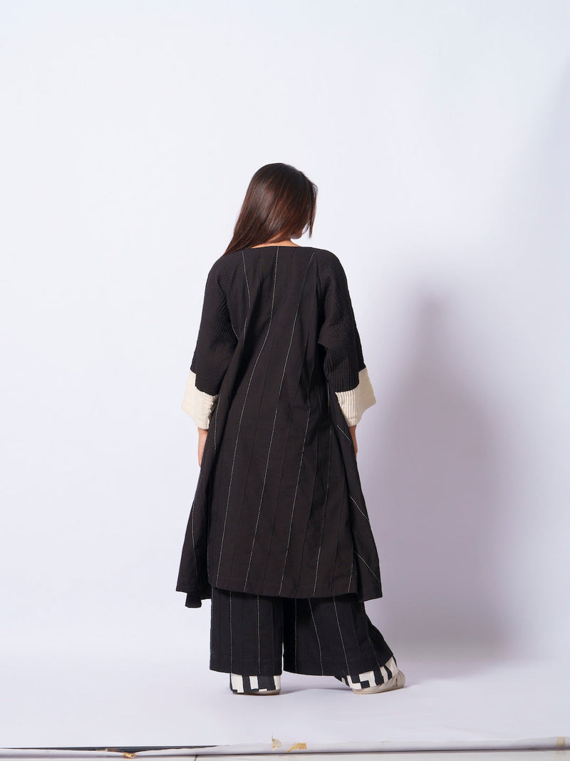Dune Pants-Black + Natural cotton matty pants/trousers by Stoique in black, natural for women Worldwide