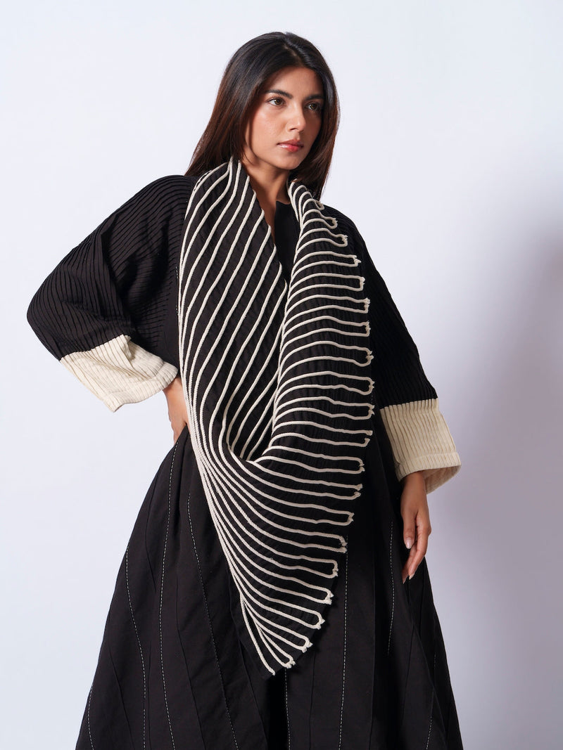 Dune Scarf-Black + Natural cotton matty scarf by Stoique in black, natural for women Worldwide