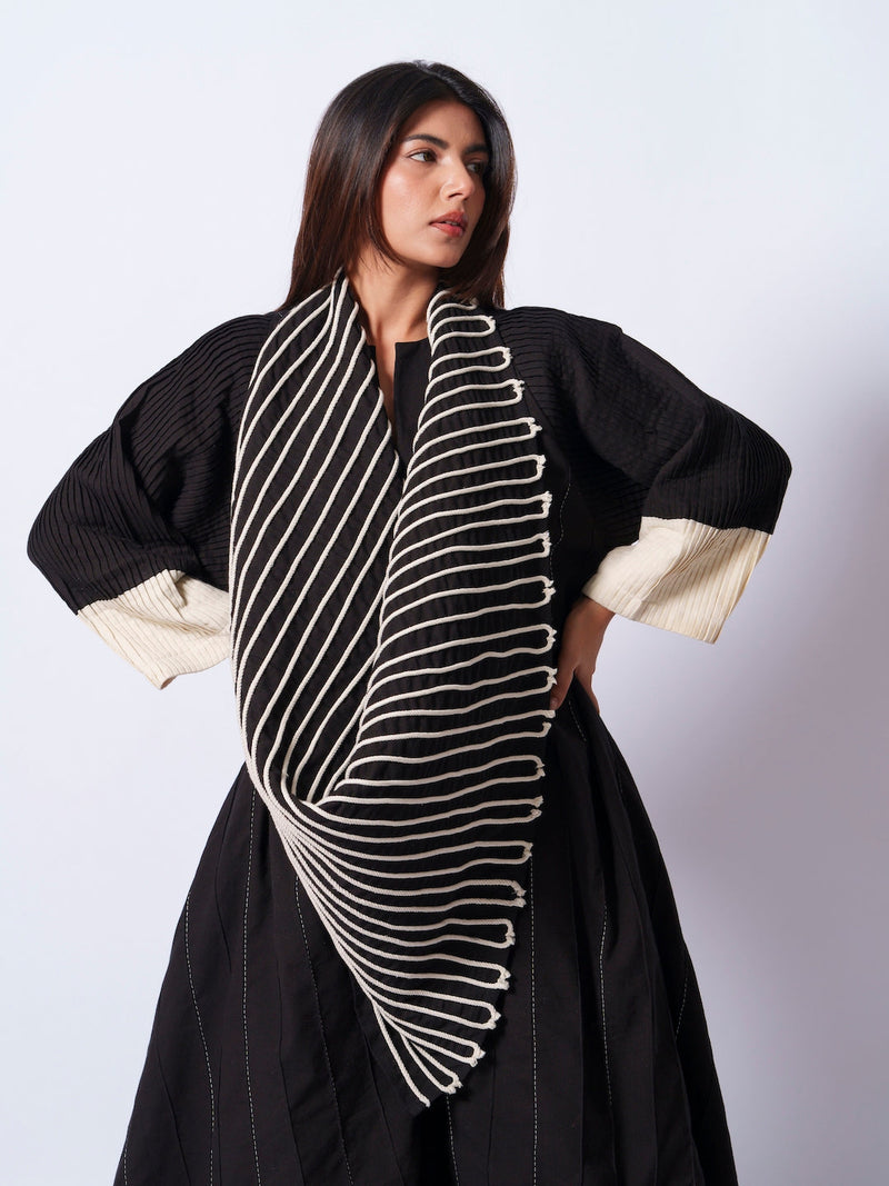 Dune Scarf-Black + Natural cotton matty scarf by Stoique in black, natural for women Worldwide