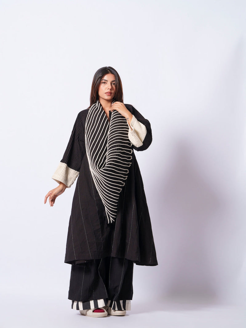 Dune Scarf-Black + Natural cotton matty scarf by Stoique in black, natural for women Worldwide