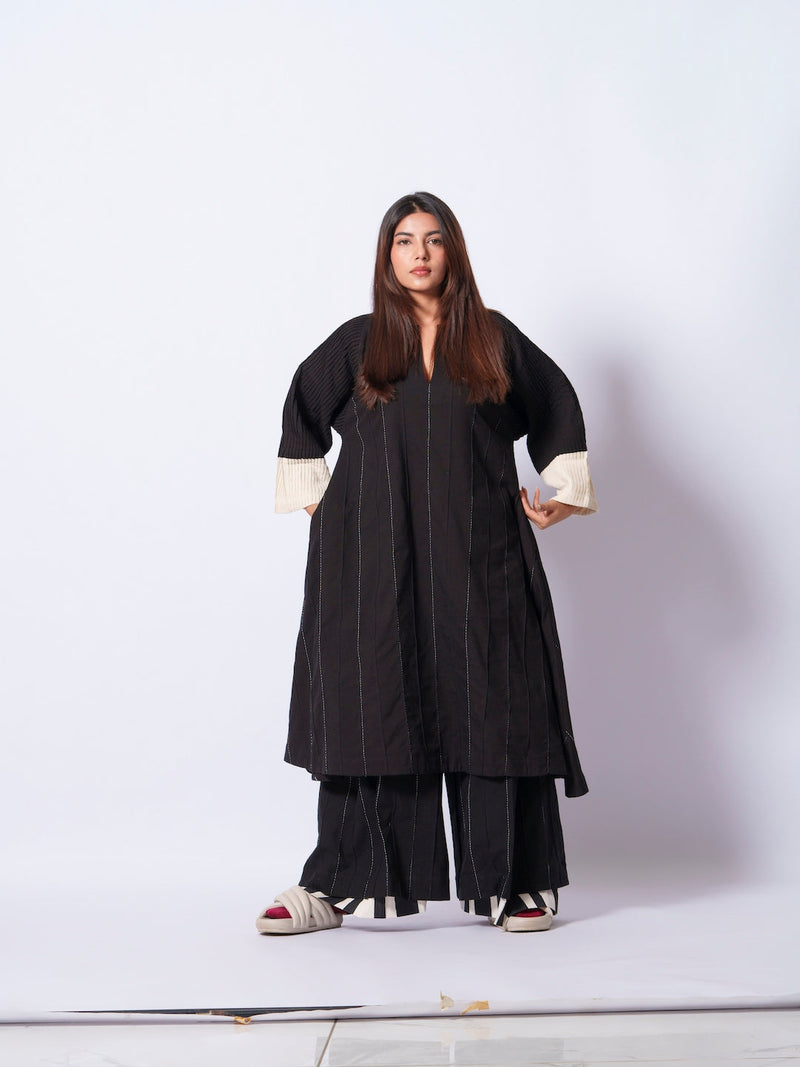 Dune Tunic-Black + Natural cotton matty kaftans and tunics by Stoique in black, natural for women Worldwide
