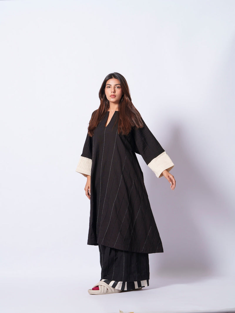 Dune Tunic-Black + Natural cotton matty kaftans and tunics by Stoique in black, natural for women Worldwide