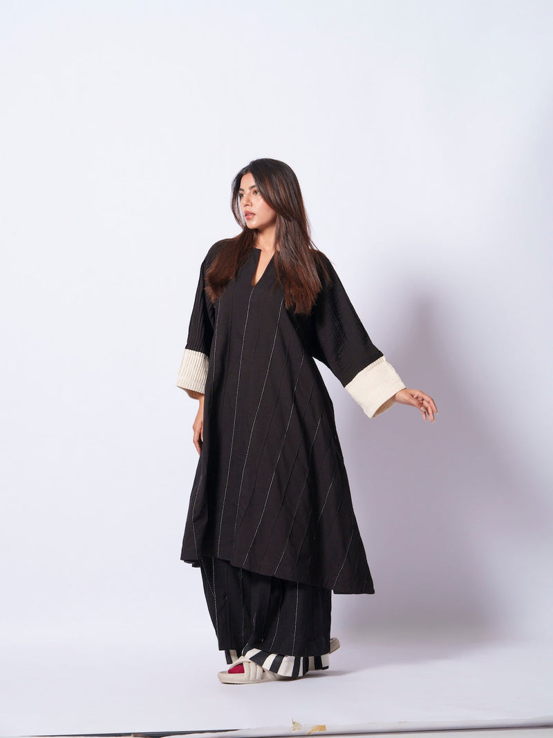 Dune Tunic-Black + Natural cotton matty kaftans and tunics by Stoique in black, natural for women Worldwide
