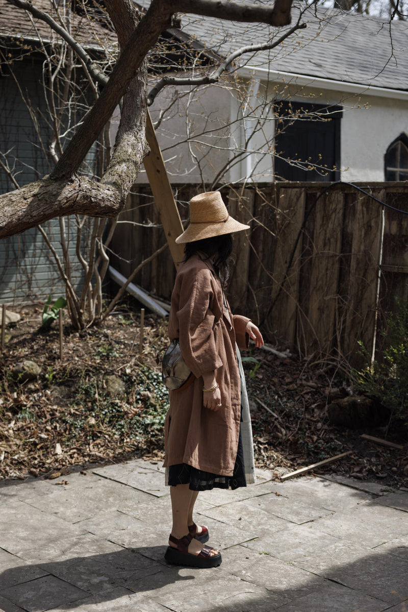 Lightweight Checkered Duster Jacket — Terracotta 100% cotton by World of Crow in beige color for women Worldwide