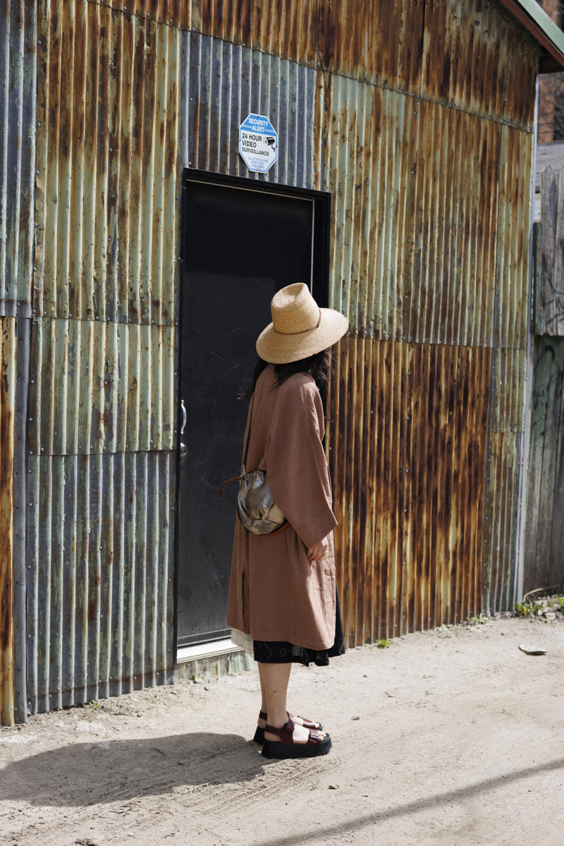 Lightweight Checkered Duster Jacket — Terracotta 100% cotton by World of Crow in beige color for women Worldwide