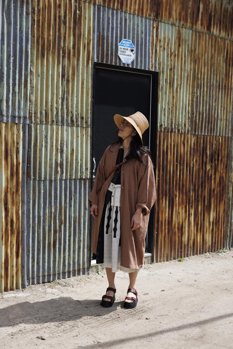 Lightweight Checkered Duster Jacket — Terracotta 100% cotton by World of Crow in beige color for women Worldwide
