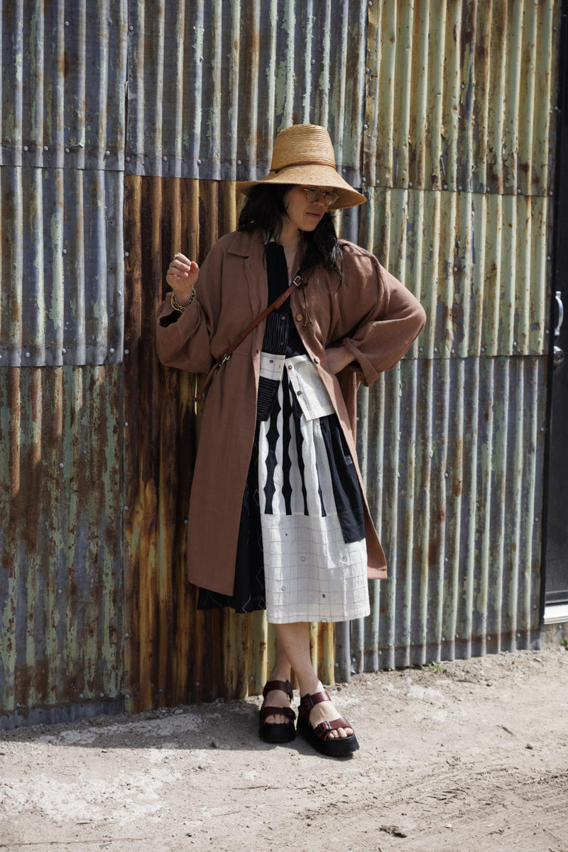 Lightweight Checkered Duster Jacket — Terracotta 100% cotton by World of Crow in beige color for women Worldwide