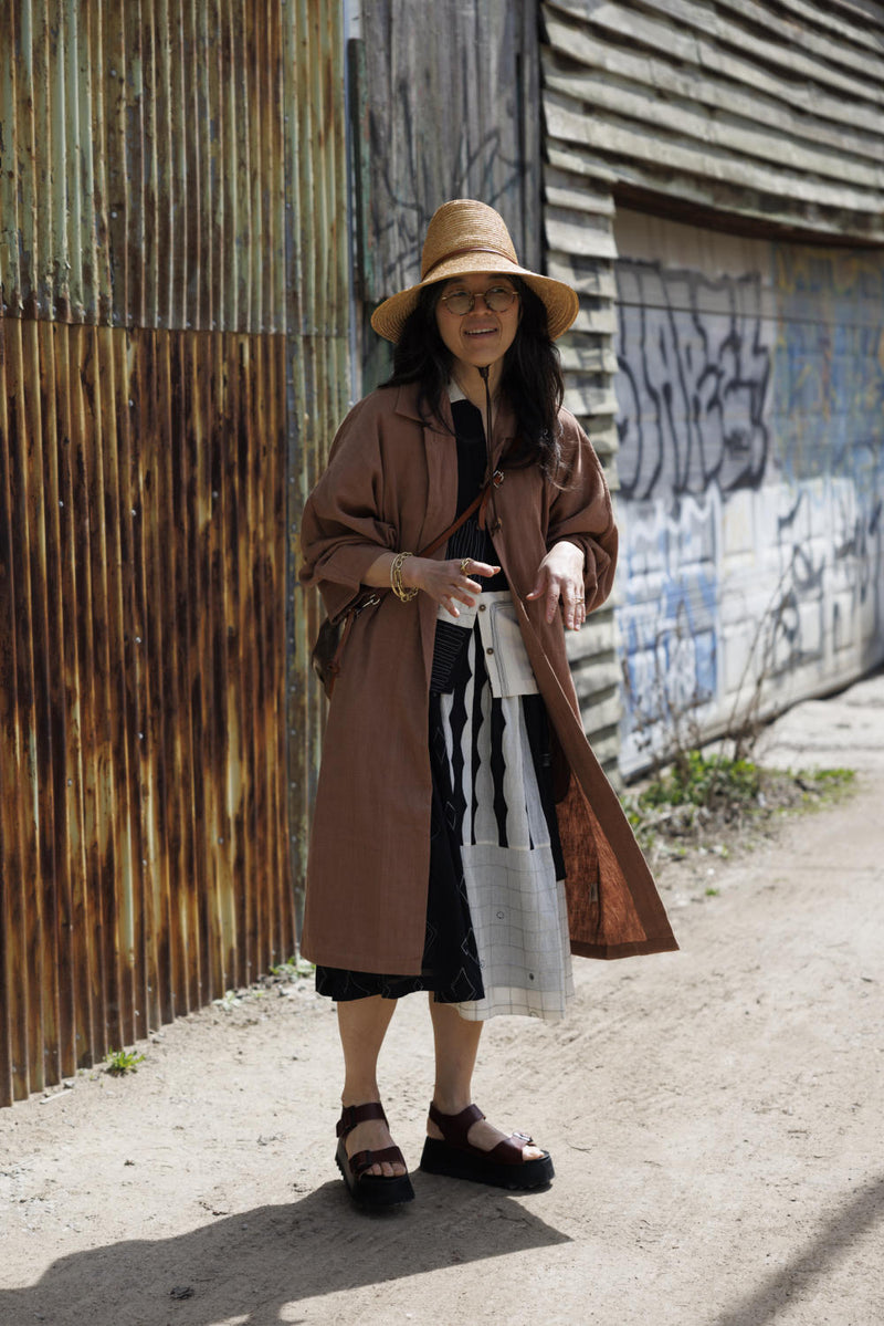 Lightweight Checkered Duster Jacket — Terracotta 100% cotton by World of Crow in beige color for women Worldwide