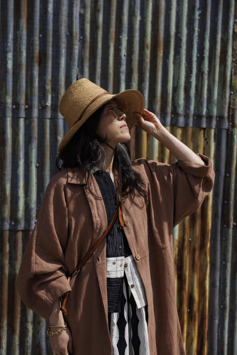 Lightweight Checkered Duster Jacket — Terracotta 100% cotton by World of Crow in beige color for women Worldwide