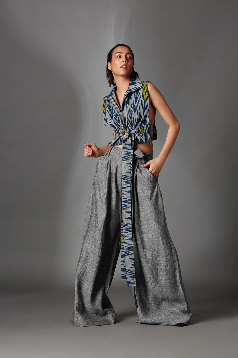 Dustin Trousers-Ash Grey by Chola in grey color for women Worldwide