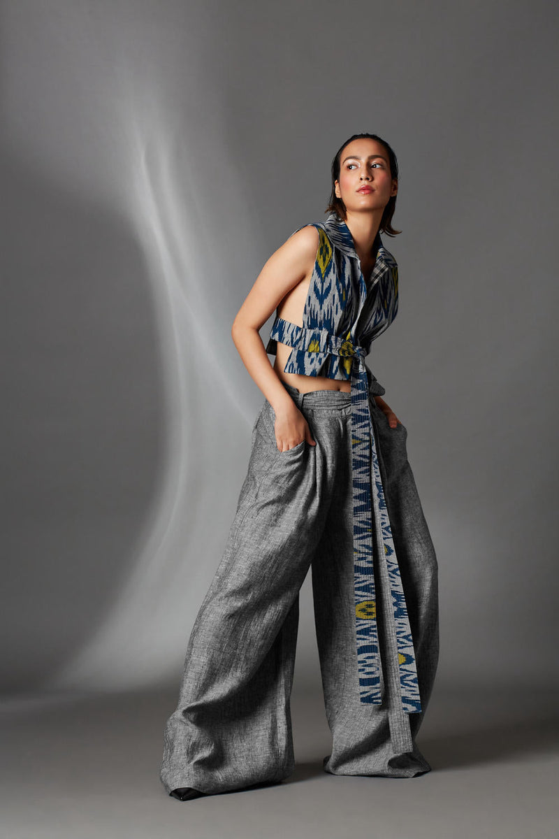 Dustin Trousers-Ash Grey by Chola in grey color for women Worldwide