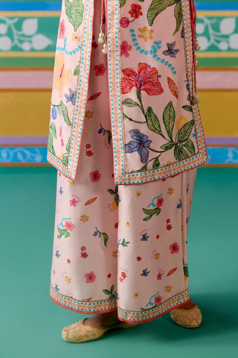 Dusty Pink Floral Jacket Set chanderi by Label Mogra in pink color for women Worldwide