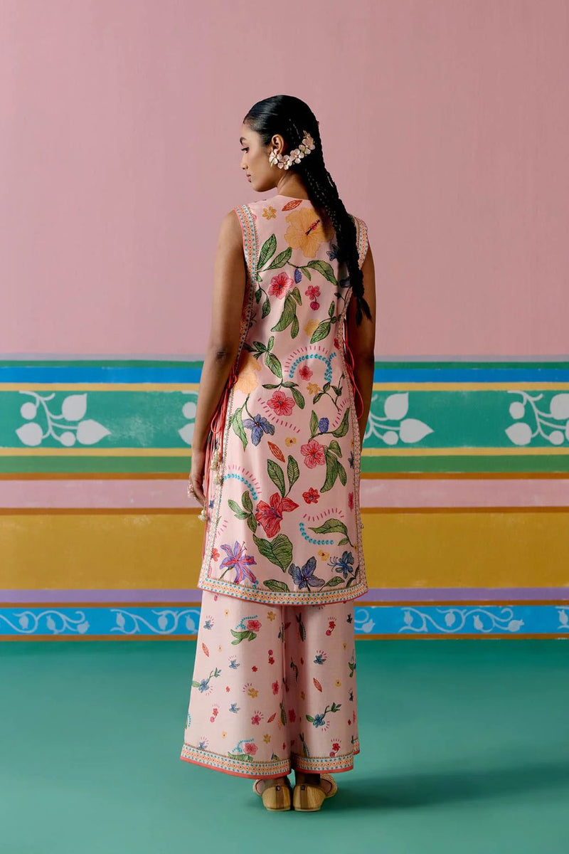 Dusty Pink Floral Jacket Set chanderi by Label Mogra in pink color for women Worldwide