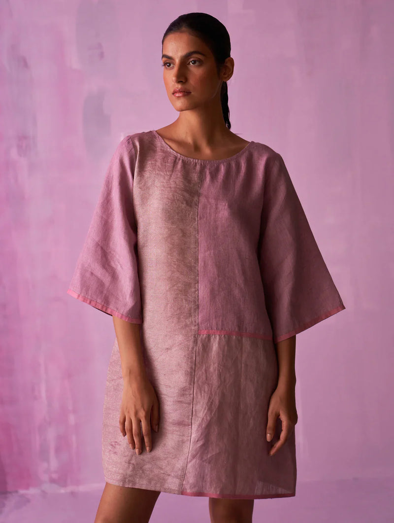 Ahana Metallic Linen Dress - Black linen by Manan in black color for women Worldwide