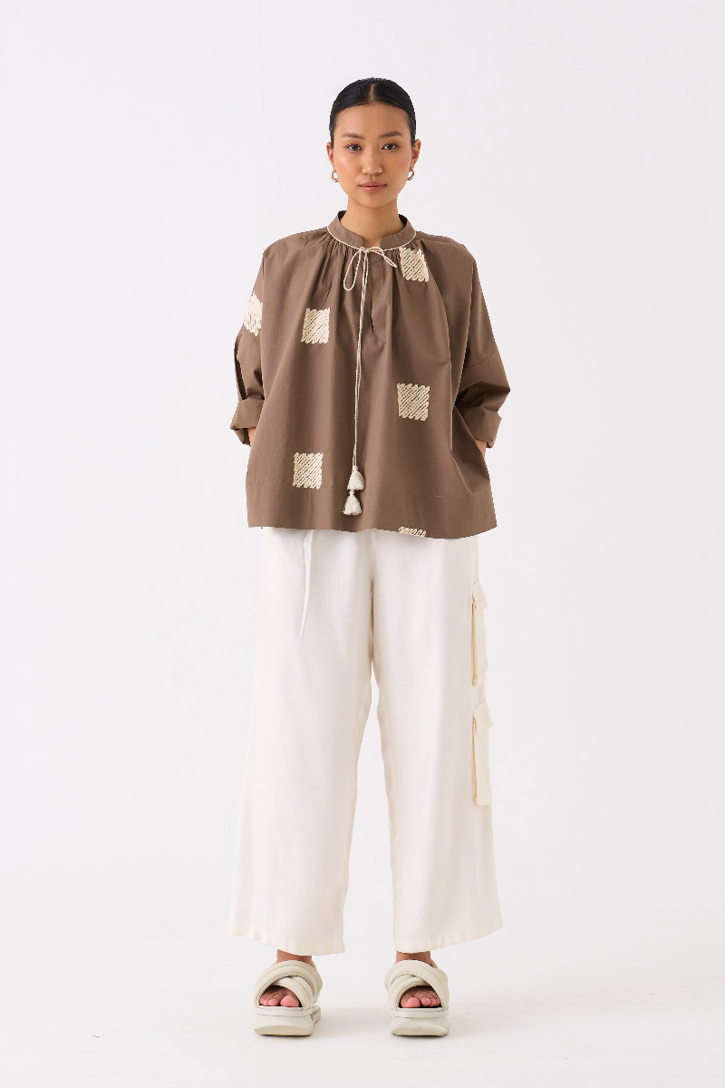 WAVE EMB. TOP-CEDAR poplin by THREE for women Worldwide