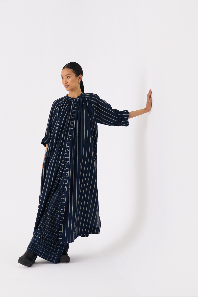 GATHER NECK SHIRT CO-ORD 
(SET OF 2)-BLACK mul by THREE in black color for women Worldwide