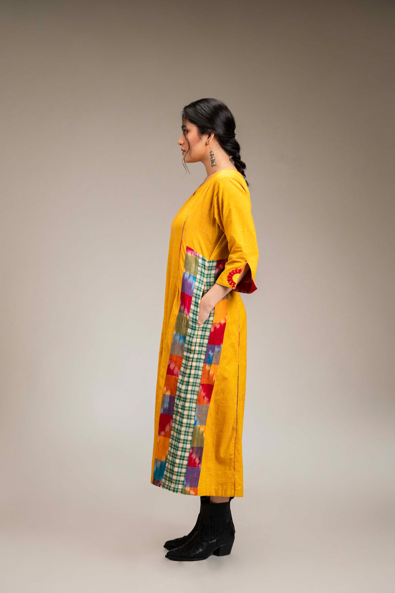 Suryoday Dress cotton,gamcha dress by 145 East in yellow for women Worldwide