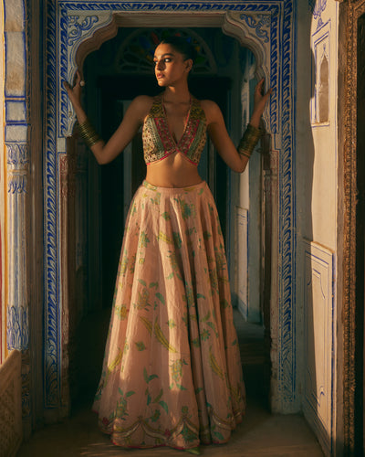 Khel Nude Pink Printed Lehenga