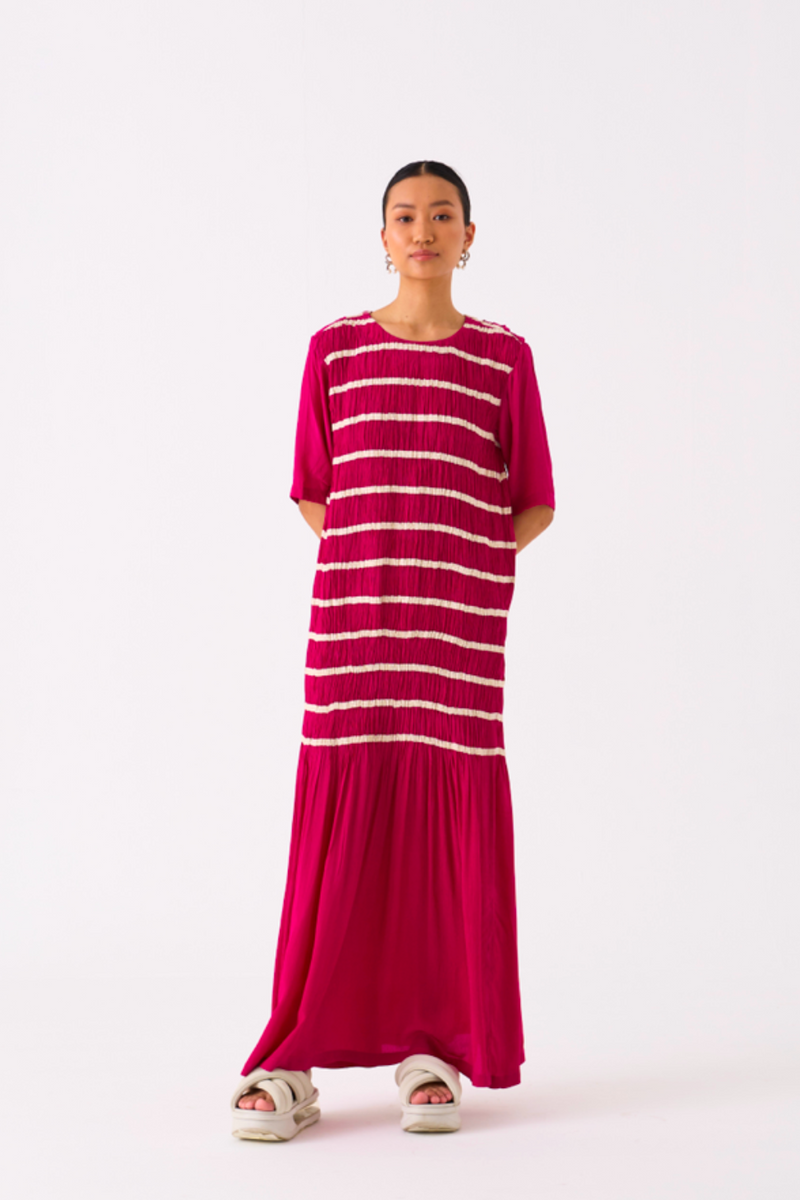 SHIRRING DRESS-FUSCHIA by THREE for women Worldwide