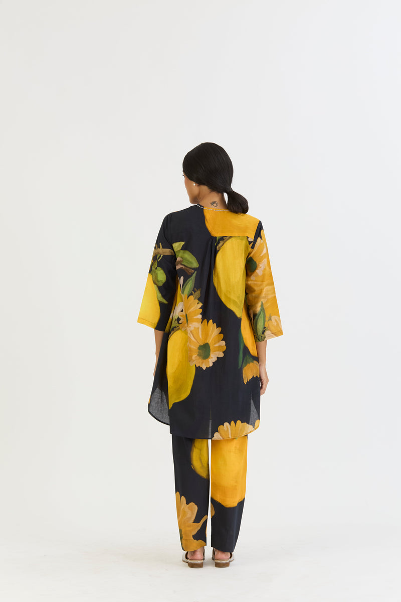 POMELLO SHORT KURTA SET cotton by Yam in yellow color for women Worldwide