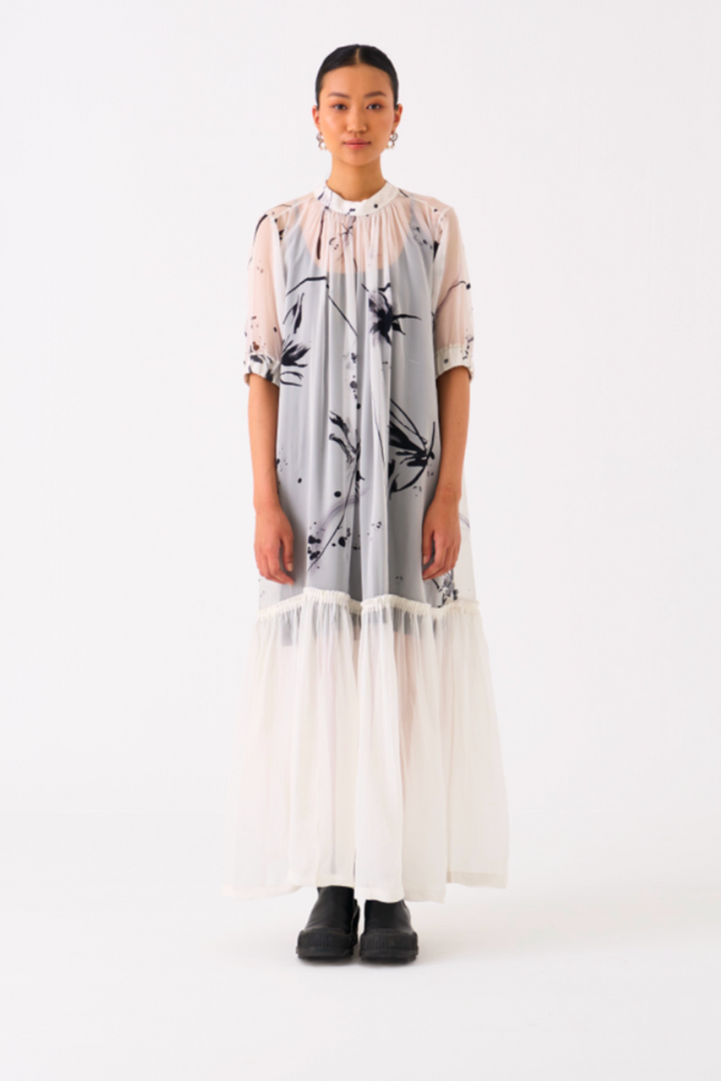 SHEER BOTTOM FRILL DRESS
-BLACK/WHITE organza by THREE in black color for women Worldwide