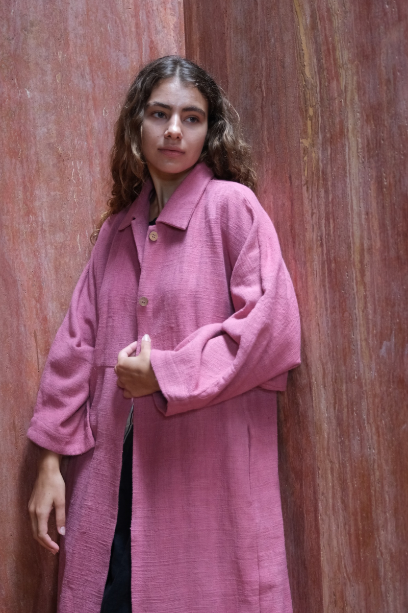 Fiery Pink Duster Jacket cotton by World of Crow in pink color for women Worldwide