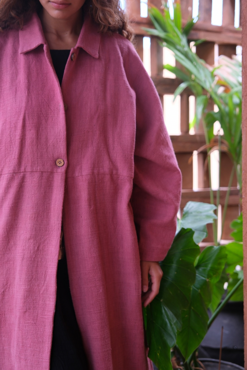 Fiery Pink Duster Jacket cotton by World of Crow in pink color for women Worldwide