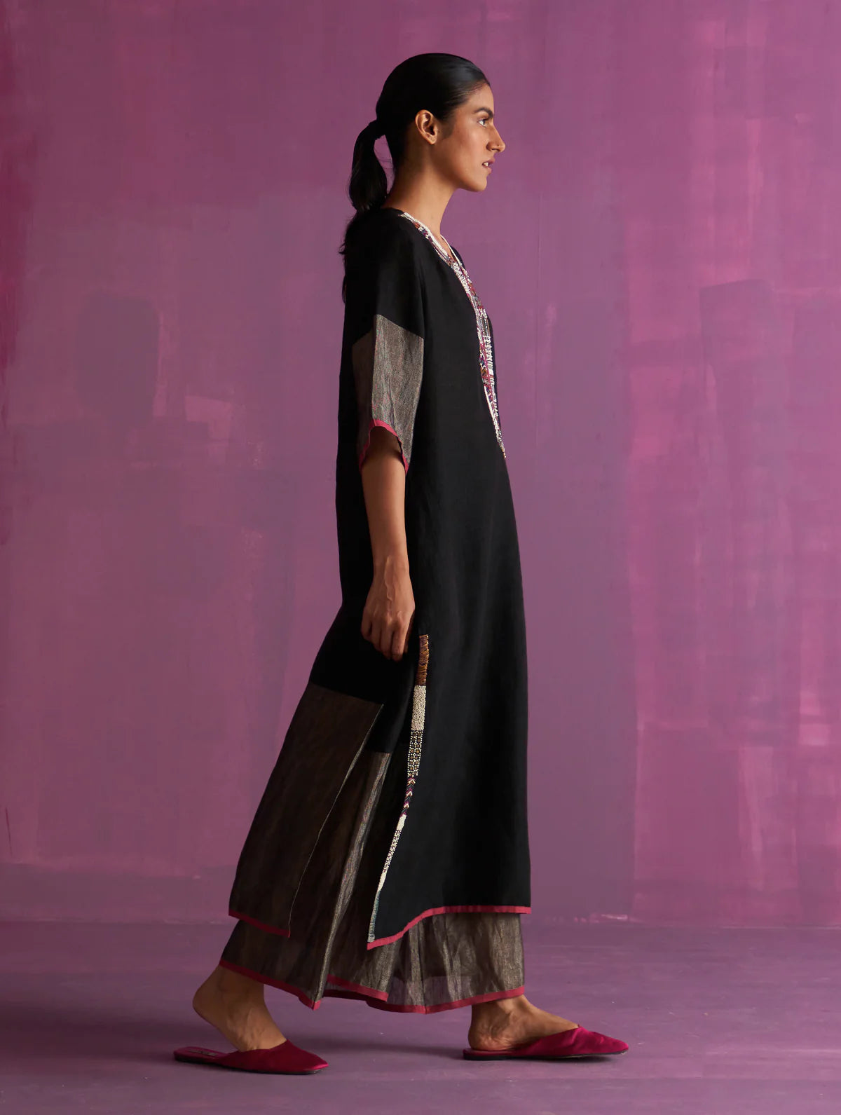 Mato Hand-Embroidered Kurta Set - Black