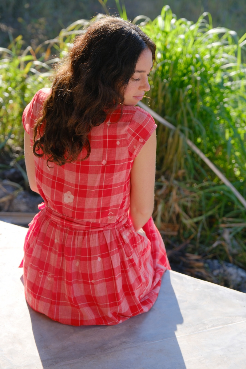 The Audrey Dress cotton by World of Crow in red color for women Worldwide